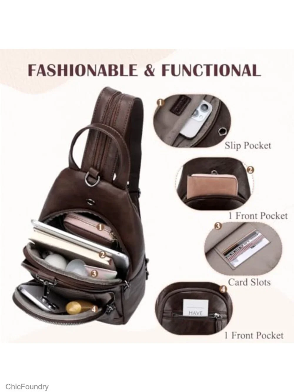 Sling Bag for Women Convertible Anti Theft Backpack Purse Faux Leather